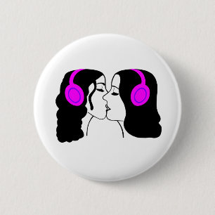 Bóton Redondo 5.08cm Mulheres que beijam vestindo fones de ouvido