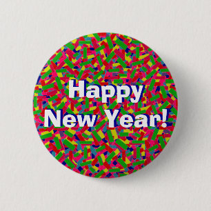 Bóton Redondo 5.08cm Multicolor Confetti "Feliz ano novo"!