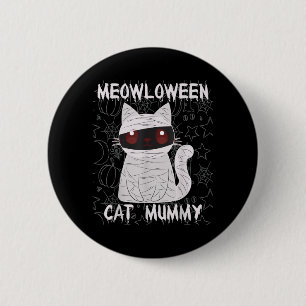 Bóton Redondo 5.08cm Múmia de Gato Preto Halloween