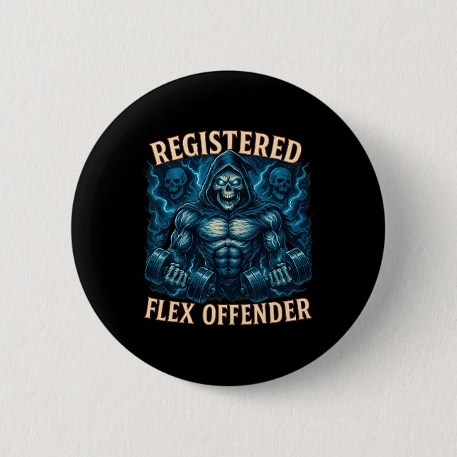 Bóton Redondo 5.08cm Muscle Grim Reaper Registrado Flex Offender Funny (Frente)