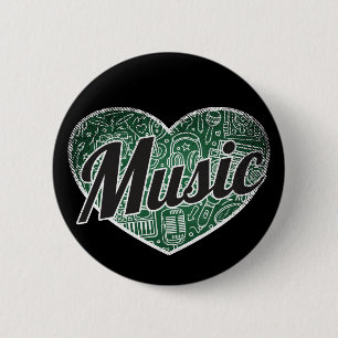Bóton Redondo 5.08cm Música Retro Heart Blackboard Love