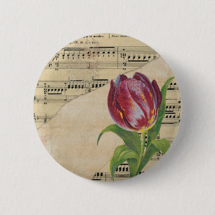 Bóton Redondo 5.08cm Música Vitoriana Romance Tulips