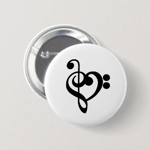 Bóton Redondo 5.08cm Musical Music Heart - Treble Bass Clef