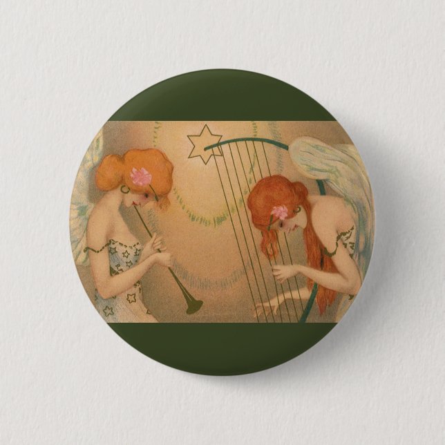 Bóton Redondo 5.08cm Músicos vitorianos de anjo, músicos vitorianos, Fl (Frente)