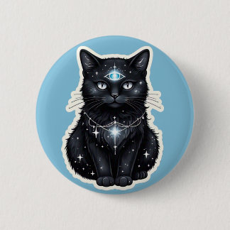 Bóton Redondo 5.08cm Mystic Galaxy Cat Button – Cosmic Third Eye Space