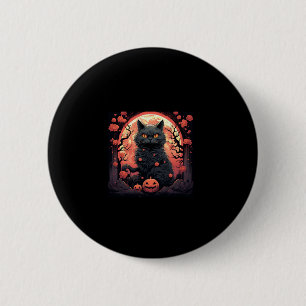 Bóton Redondo 5.08cm Mystical Halloween_ Black Cat, Pumpkins, Excelente