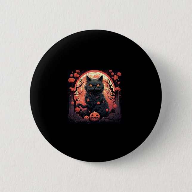 Bóton Redondo 5.08cm Mystical Halloween_ Black Cat, Pumpkins, Excelente (Frente)