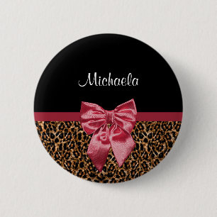 Bóton Redondo 5.08cm Na moda Leopard Print Elegante Red Arco e Nome