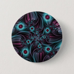 Bóton Redondo 5.08cm Na Profundidade da Arte Fractal Abstrato Azul Cor-