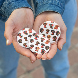 Bóton Redondo 5.08cm Namorados Adorável de Dachshund e Coração