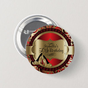 Bóton Redondo 5.08cm Nascimento vermelho e Dourado com salto alto Doura
