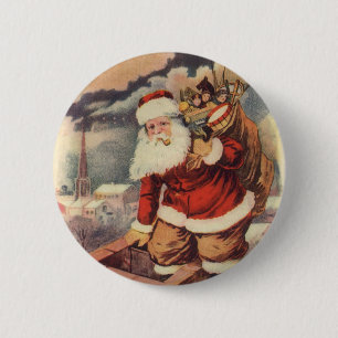 Bóton Redondo 5.08cm Natais vintages do Papai Noel Vitoriano em Chimney