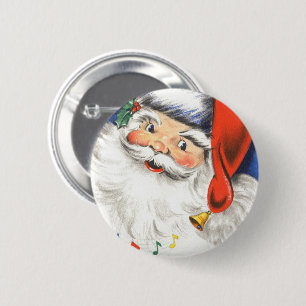 Bóton Redondo 5.08cm Natais vintages, Jolly Papai Noel com Música