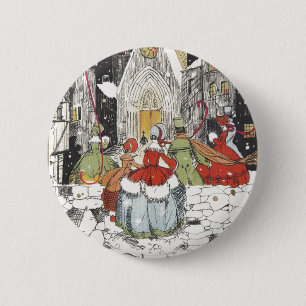 Bóton Redondo 5.08cm Natais vintages Pessoas vitorianas indo à Igreja