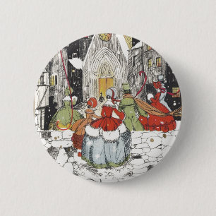 Bóton Redondo 5.08cm Natal Antigo Vitoriano Pessoas Indo à Igreja