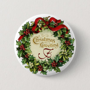BÓTON REDONDO 5.08CM NATAL CRUZADO COM MISTETOS E HOLLY BERRIES