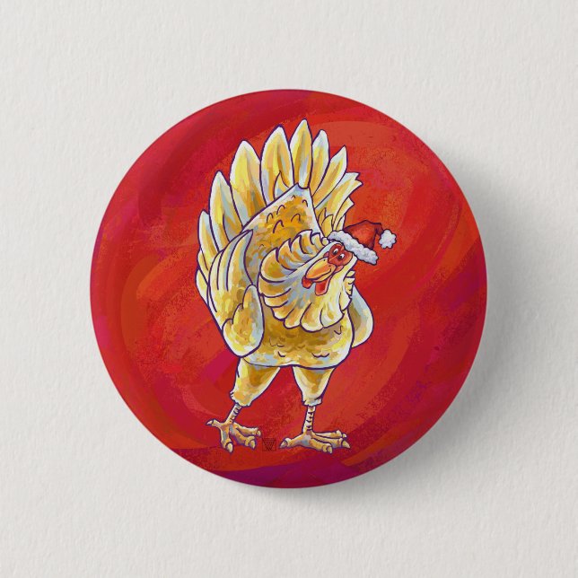Bóton Redondo 5.08cm Natal De Frango Em Vermelho (Frente)
