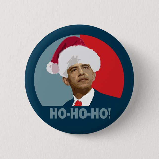 Bóton Redondo 5.08cm Natal de Obama Ho Ho Ho (Frente)