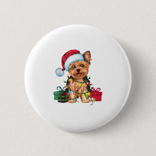 Bóton Redondo 5.08cm Natal do Cachorro de Santa Hat Yorkie no Natal _1