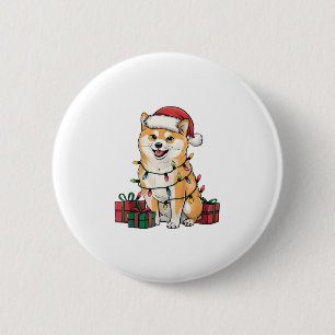 Bóton Redondo 5.08cm Natal do Cachorro Shiba Inu do Santa Hat