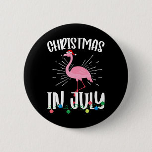 Bóton Redondo 5.08cm Natal Em Julho Flamingo Papai Noel Havaiano Verão