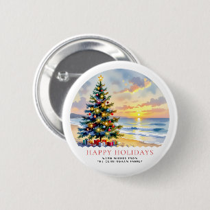 Bóton Redondo 5.08cm Natal Festivo Costeiro de Praia com Aquarela Perso