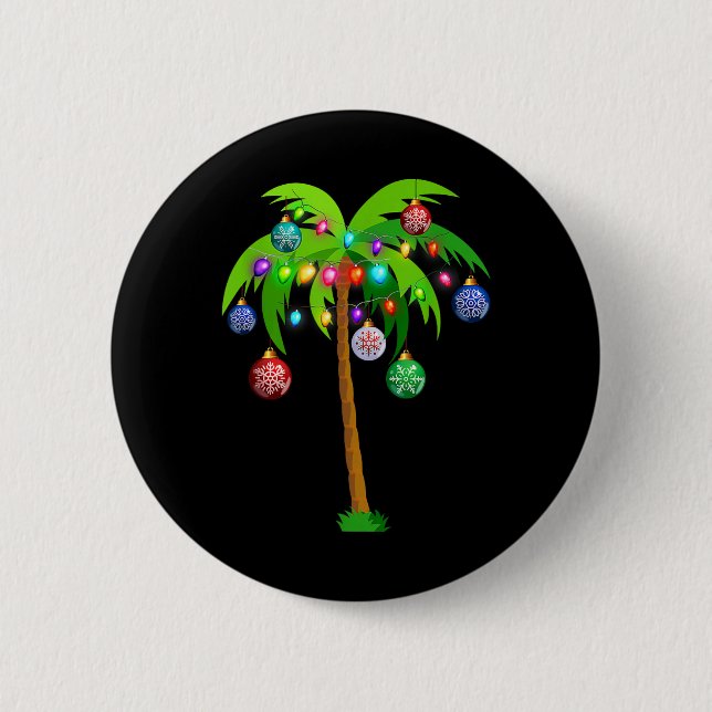 Bóton Redondo 5.08cm Natal Lights Palm Tree Fun Hawaii Beach Tropic (Frente)