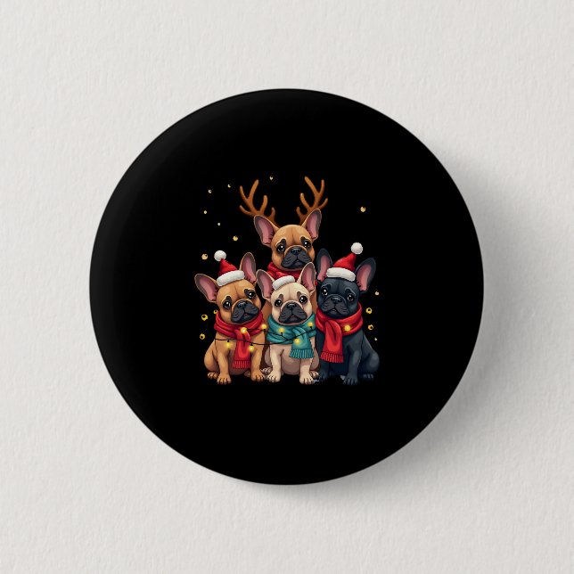 Bóton Redondo 5.08cm Natal Luz Buldogue Francês Xmas Frenchog (Frente)