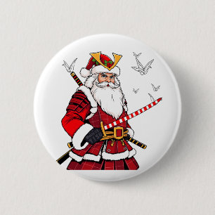 Bóton Redondo 5.08cm Natal Papai Noel Samurai Arte Japonesa