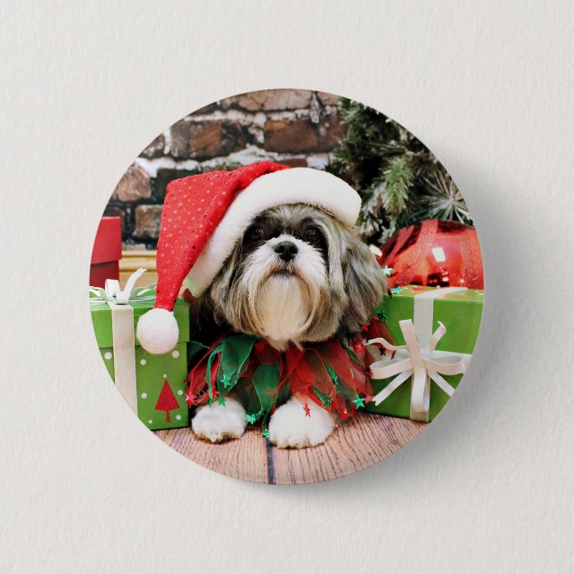 Bóton Redondo 5.08cm Natal - Shih Tzu - Vince (Frente)