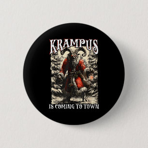 Bóton Redondo 5.08cm Natal Sinistro Retro Krampus Está Chegando à Cidad