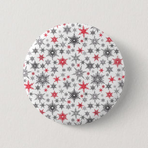 Bóton Redondo 5.08cm Natal, vermelho, branco, flocos de neve, inverno