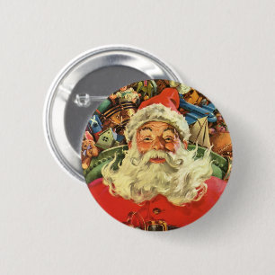 Bóton Redondo 5.08cm Natal vintage Papai Noel em Sleigh com Brinquedos