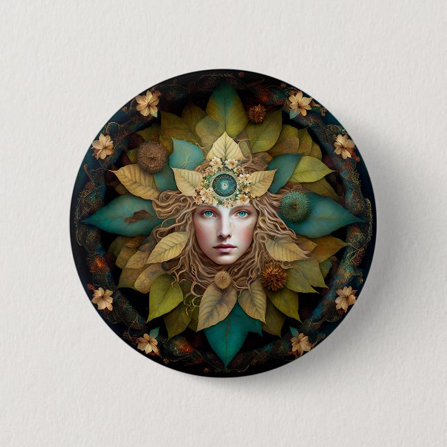 Bóton Redondo 5.08cm Natureza Deusa Mandala (Frente)
