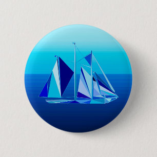 Bóton Redondo 5.08cm Nave de vela geométrica moderna / Iate, Azul Coba