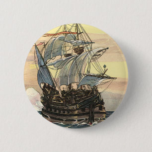 Bóton Redondo 5.08cm Navio de pirata do vintage, navigação de Galleon