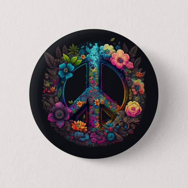 Bóton Redondo 5.08cm Neon Floral Peace Sinal (Frente)
