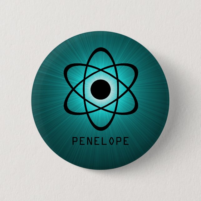 Bóton Redondo 5.08cm Nerdy Atomic Button, Teal (Frente)