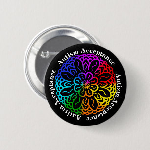 Bóton Redondo 5.08cm Neurodiversity Autismo Aceitação Rainbow Mandala B
