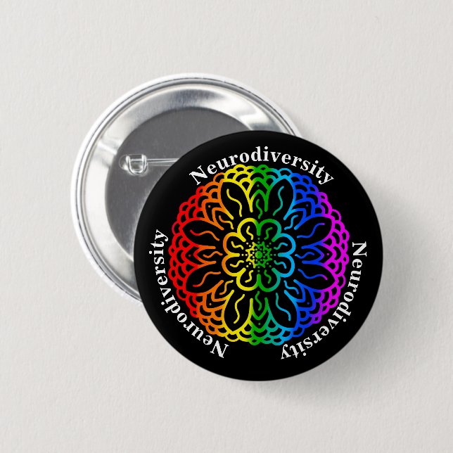 Bóton Redondo 5.08cm Neurodiversity Awarness Rainbow Mandala Button (Frente & Verso)