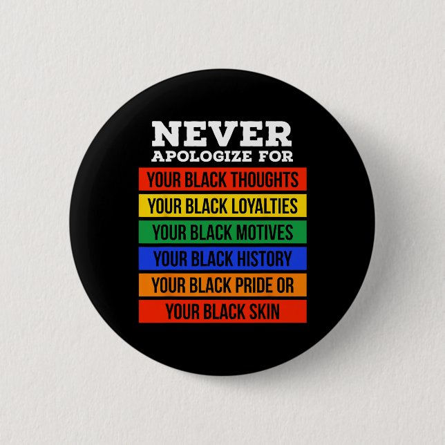 Bóton Redondo 5.08cm Never Apologize For Your Blackness - Black History (Frente)