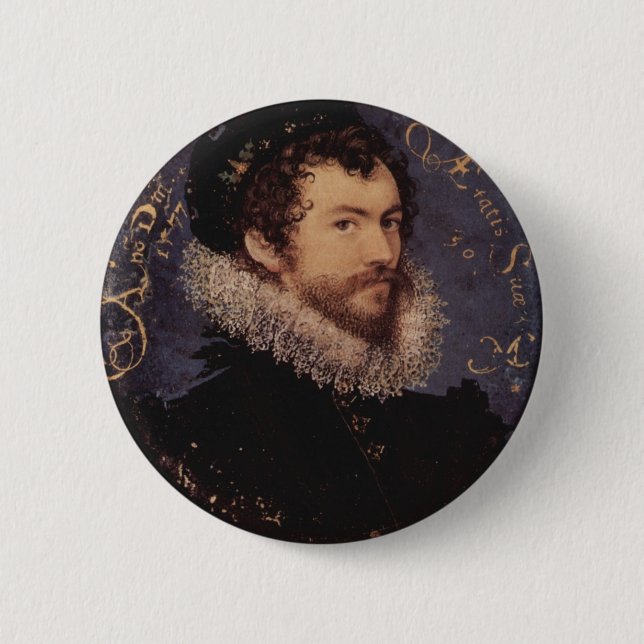 Bóton Redondo 5.08cm Nicholas Hilliard, Auto-Retrato, 1577 (Frente)