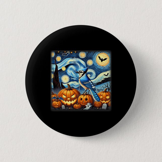 Bóton Redondo 5.08cm Night Blue Jay Halloween (Frente)