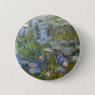 Bóton Redondo 5.08cm Ninfeias de Claude Monet 1915 Arte Impressionista