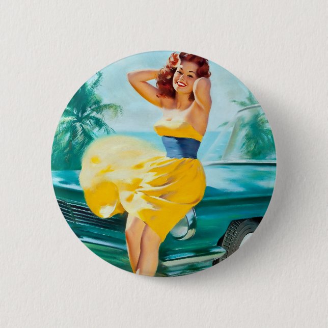 Bóton Redondo 5.08cm No Pin amarelo do vestido acima (Frente)