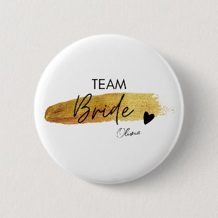 Bóton Redondo 5.08cm Noiva da Equipe Moderno Chic Personalizado Dourado