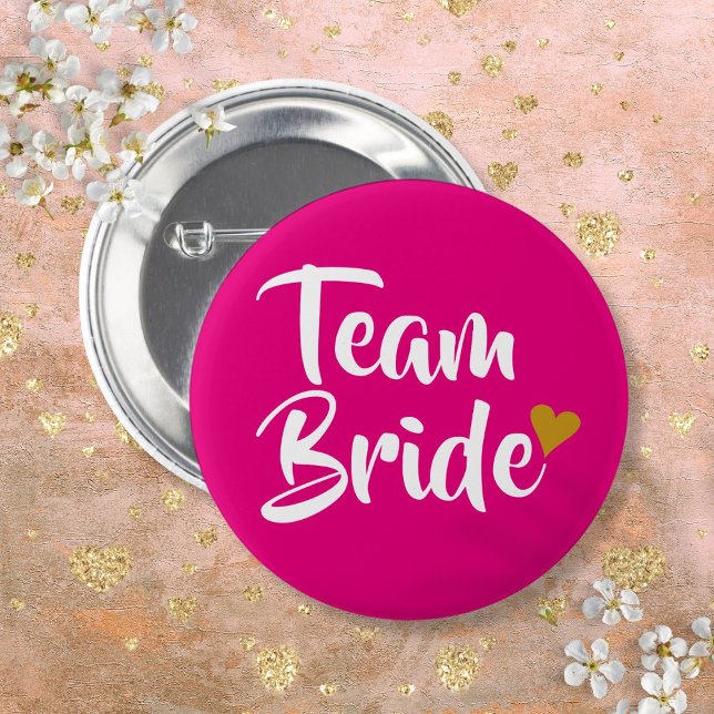 Bóton Redondo 5.08cm Noiva Equipe Coração Dourado Rosa E Dourado (Team Bride Gold Heart Pink And Gold Button)
