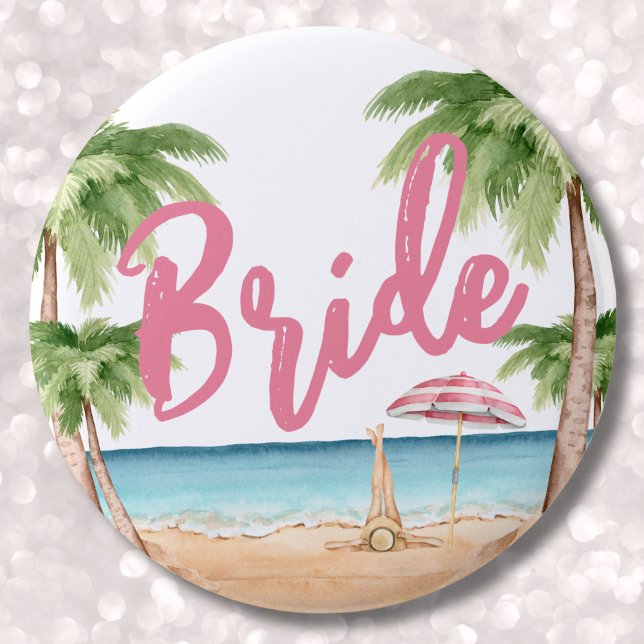 Bóton Redondo 5.08cm Noiva Festa de Solteira Fofa e Feminina (Cute Beach Bachelorette Party Bride button)