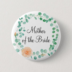 Bóton Redondo 5.08cm Noiva Mãe Elegante Eucalipto Verde Pêssego