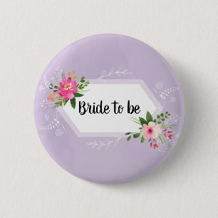 Bóton Redondo 5.08cm Noiva para ser aguarela roxo floral chá de noiva